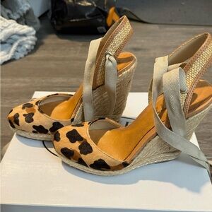 Schutz Leopard Print Wedge Wrap-Around Espadrilles (orig $120)